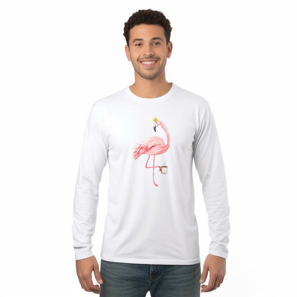 Queen Flamingo With Coffee Shirt Cute Animal Ladies Long Sleeve Shirt Gift For Coffee Lovers